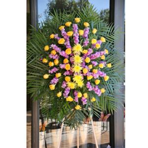 LA204 Yellow and Purple Memorial Spray – West Hollywood Florist, West Hollywood CA