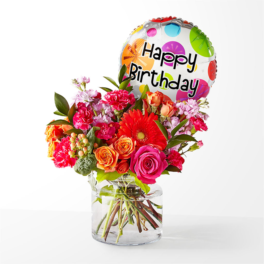 Fiesta Bouquet with Birthday Balloon – West Hollywood Florist, West Hollywood CA