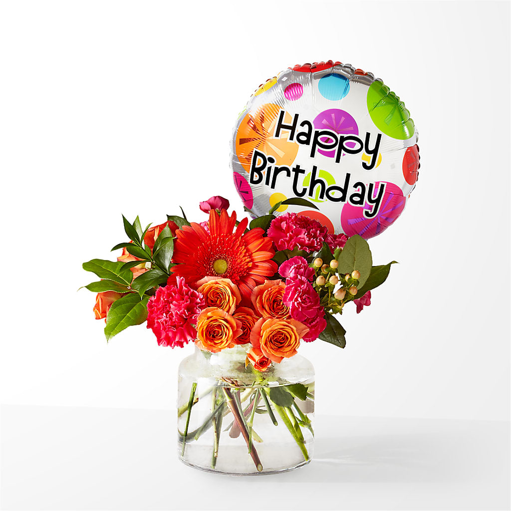 Fiesta Bouquet with Birthday Balloon – West Hollywood Florist, West Hollywood CA