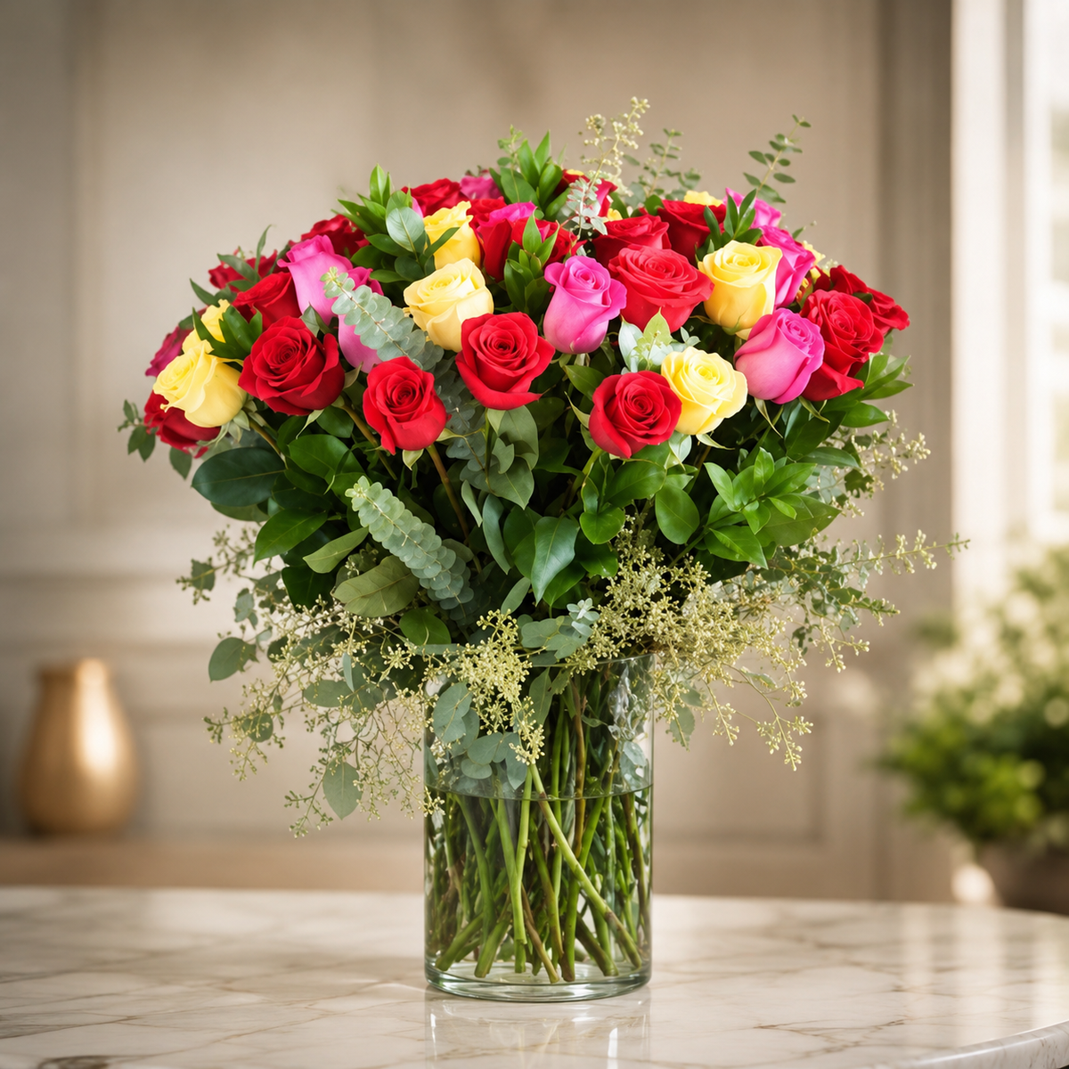 Mixed Color Roses in a Vase – West Hollywood Florist, West Hollywood CA