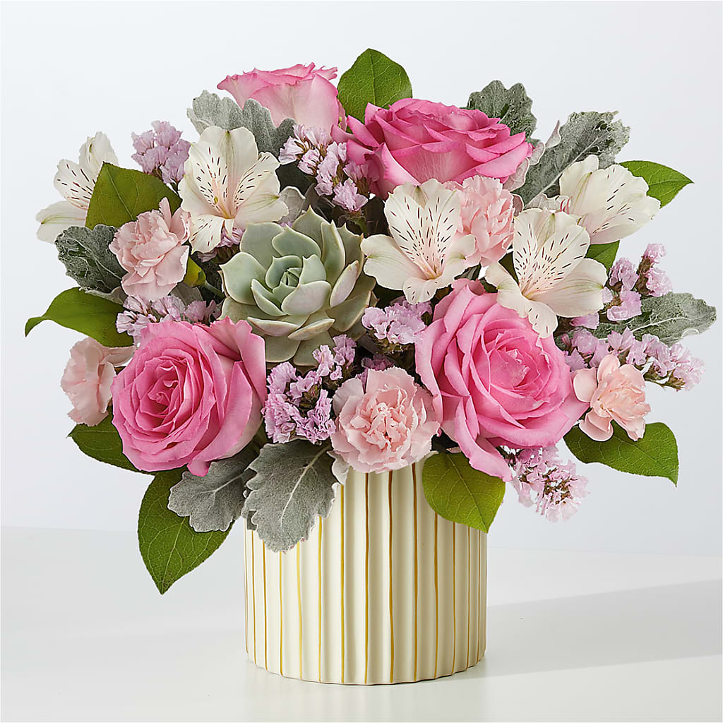 Dusty Rose Bouquet with Ivory Vase – West Hollywood Florist, West Hollywood CA