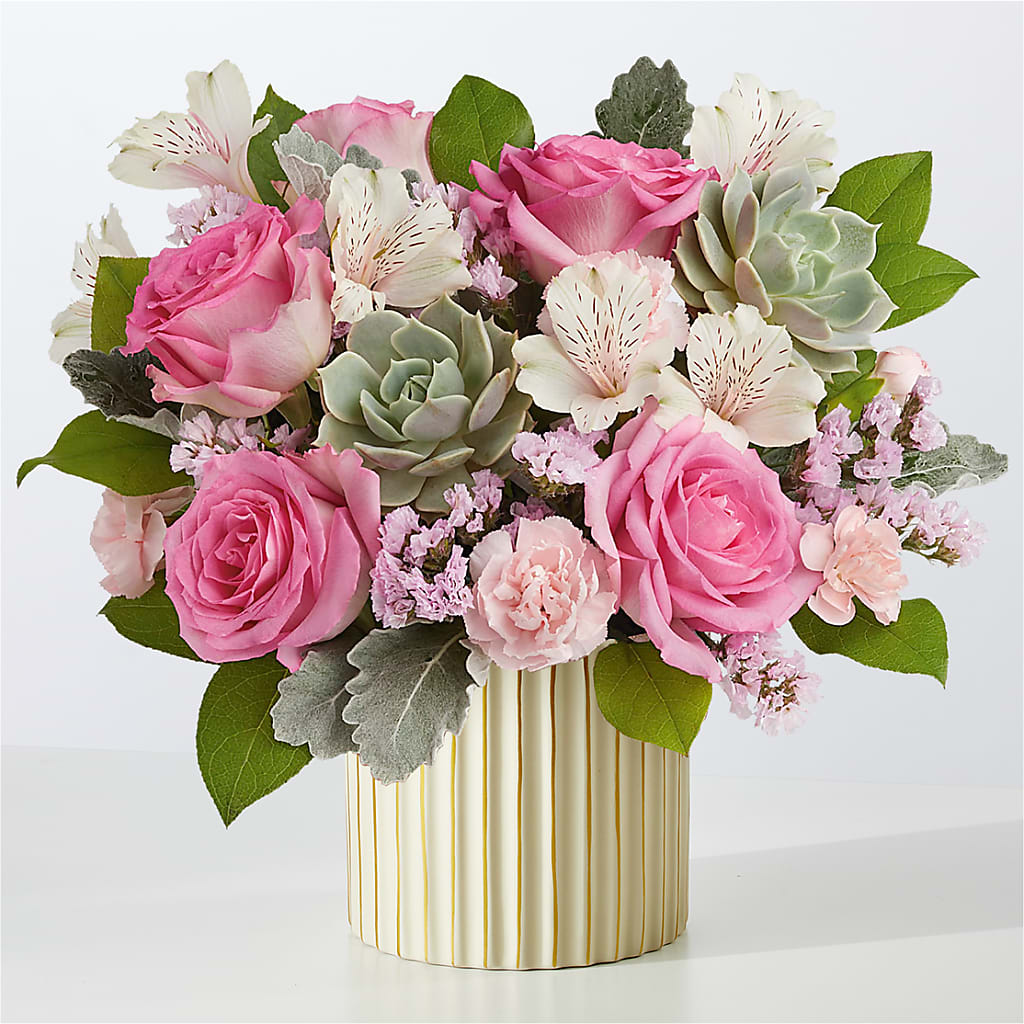 Dusty Rose Bouquet with Ivory Vase – West Hollywood Florist, West Hollywood CA