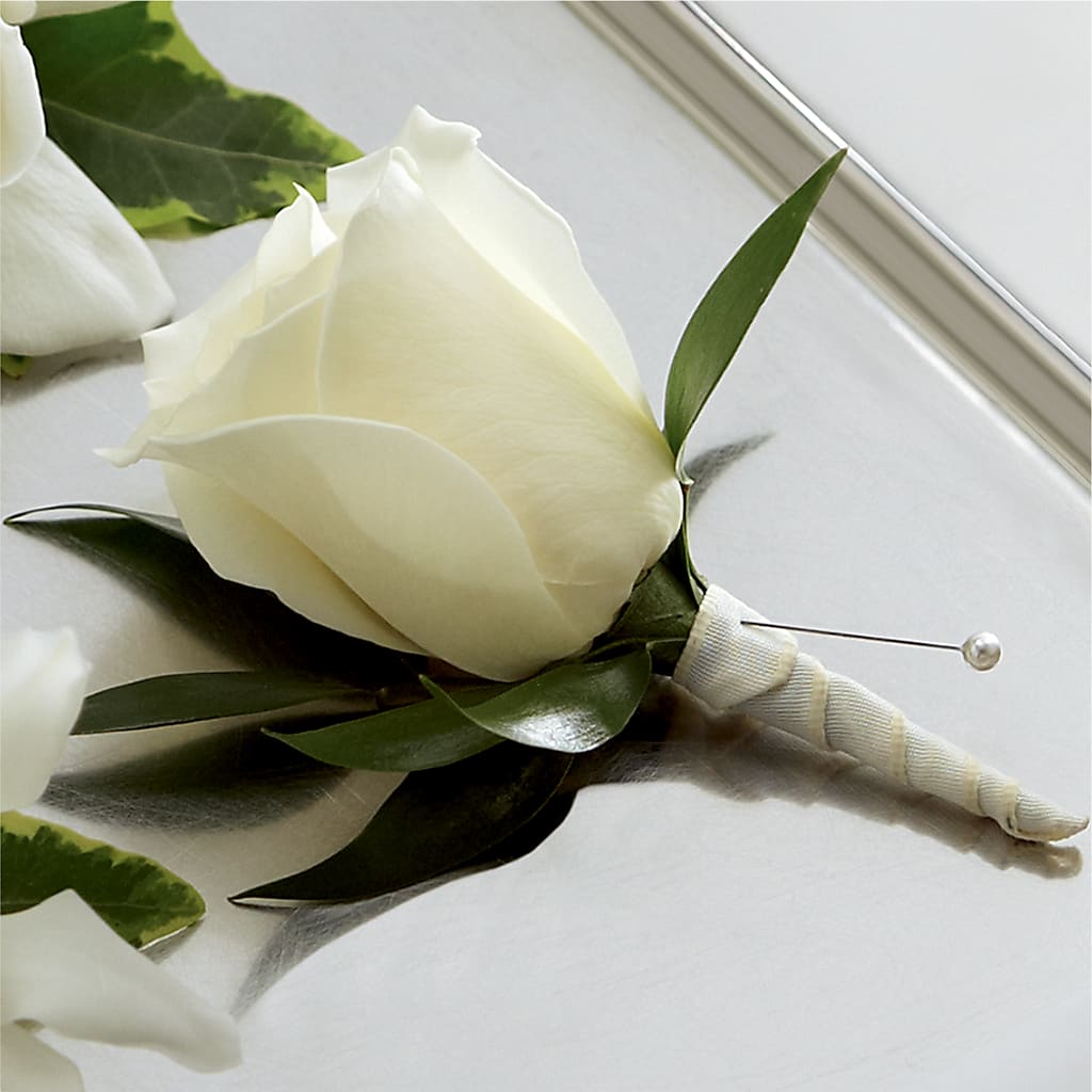 White Rose Boutonniere – West Hollywood Florist, West Hollywood CA