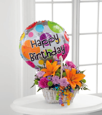 Happy Blooms Basket With Happy Birthday Balloon