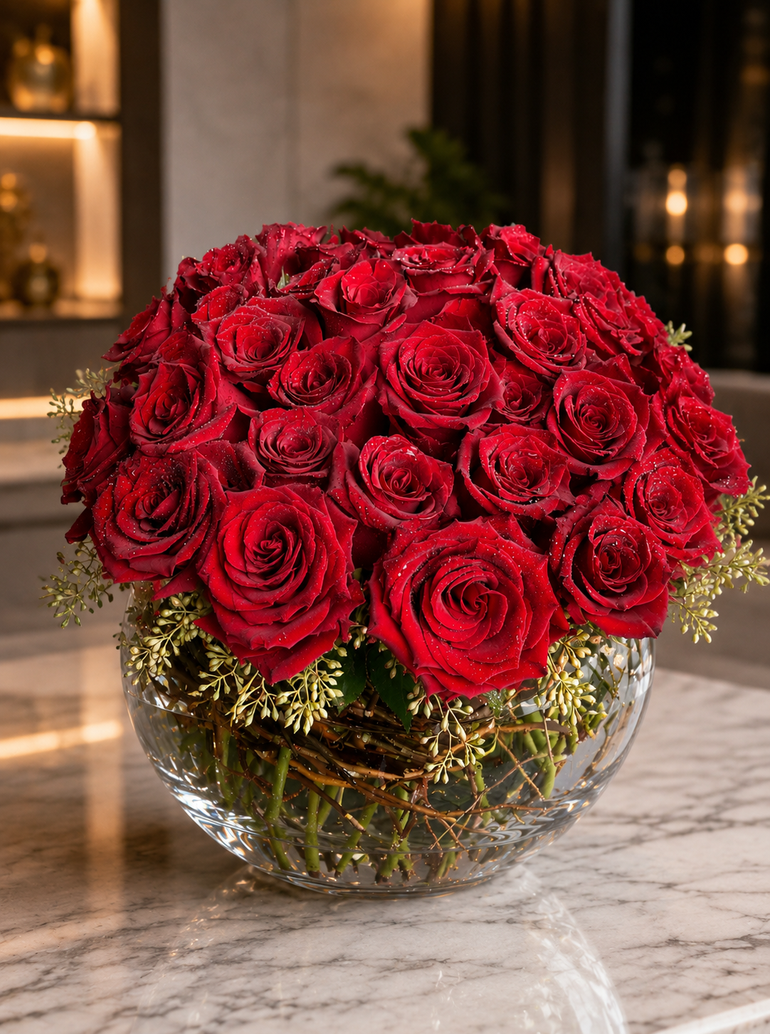 52 Roses - Glass Bowl, Cylinder or Cube Vase Design –  West Hollywood Florist, West Hollywood CA