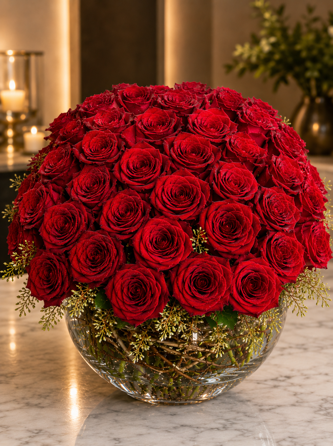 52 Roses - Glass Bowl, Cylinder or Cube Vase Design –  West Hollywood Florist, West Hollywood CA