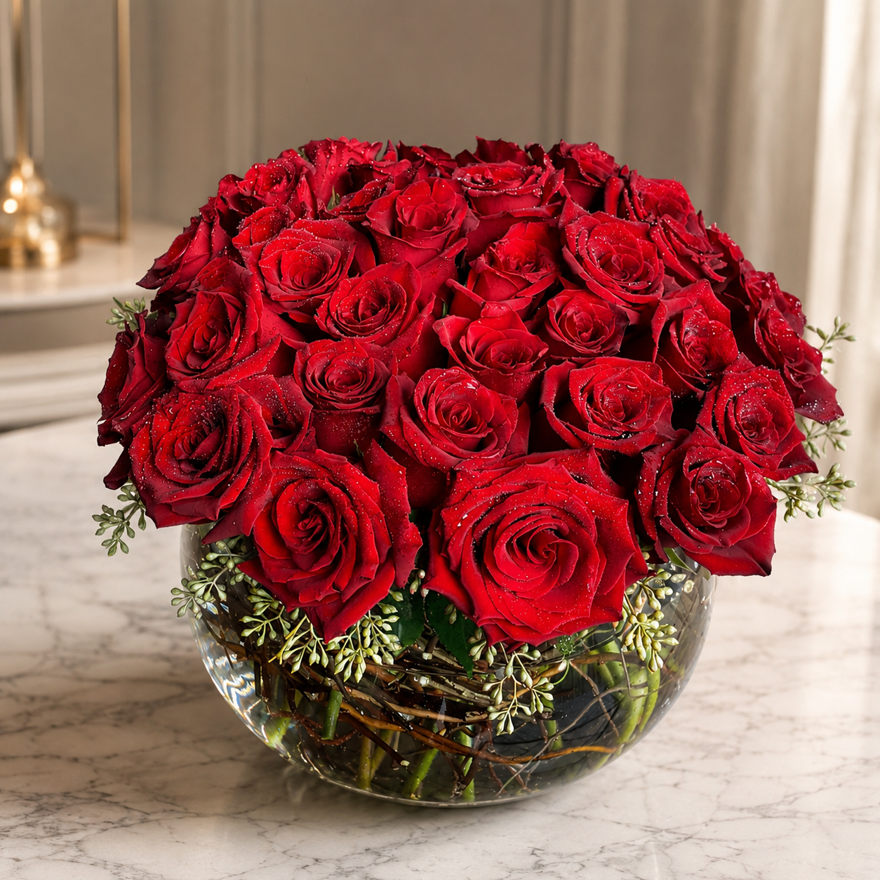 52 Roses - Glass Bowl, Cylinder or Cube Vase Design –  West Hollywood Florist, West Hollywood CA