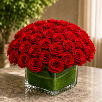 Red Roses Low Profile Design –  West Hollywood Florist, West Hollywood CA