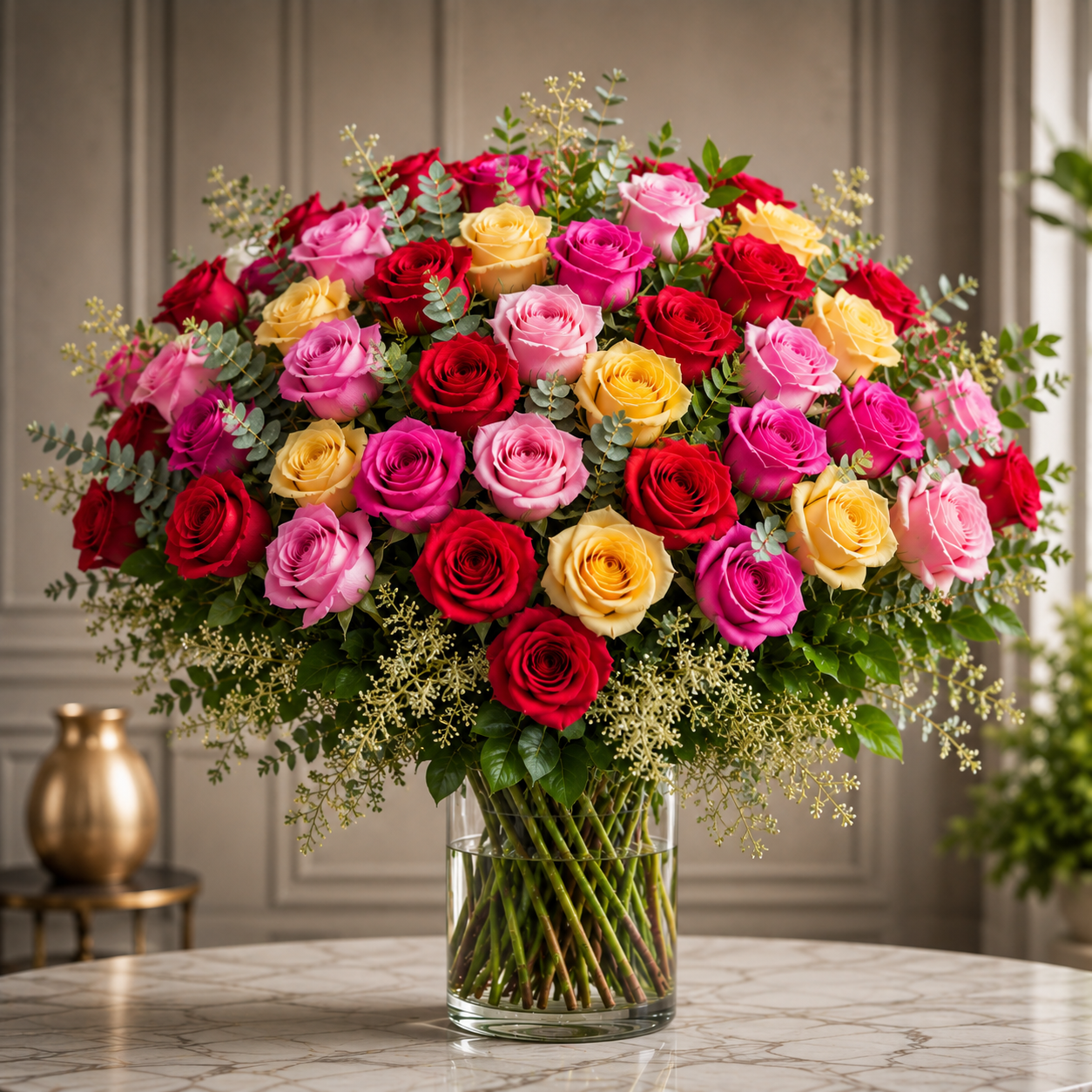 Mixed Color Roses in a Vase –  West Hollywood Florist, West Hollywood CA
