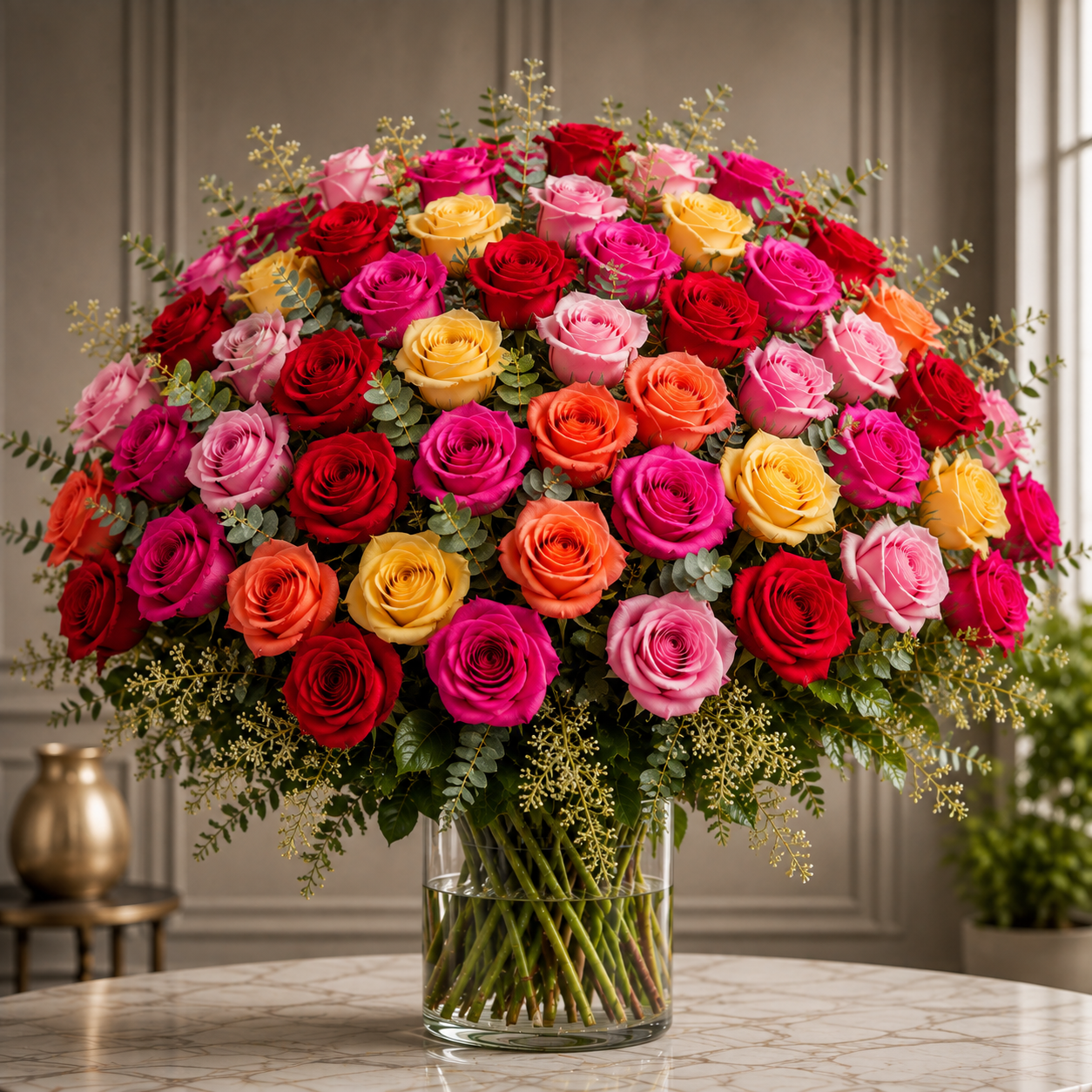 Mixed Color Roses in a Vase –  West Hollywood Florist, West Hollywood CA