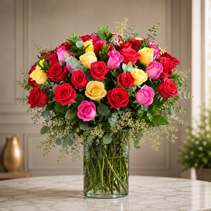 Mixed Color Roses in a Vase –  West Hollywood Florist, West Hollywood CA