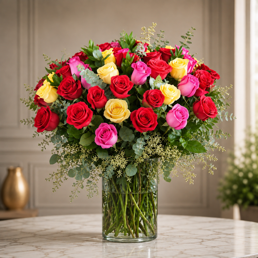 Mixed Color Roses in a Vase –  West Hollywood Florist, West Hollywood CA