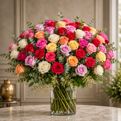 Mixed Color Roses in a Vase –  West Hollywood Florist, West Hollywood CA