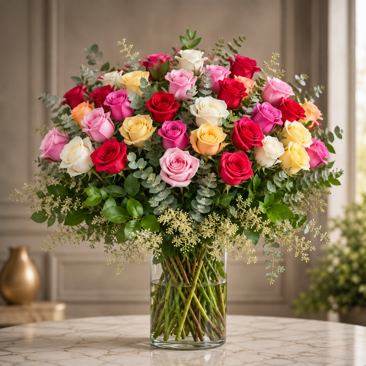 Mixed Color Roses in a Vase –  West Hollywood Florist, West Hollywood CA