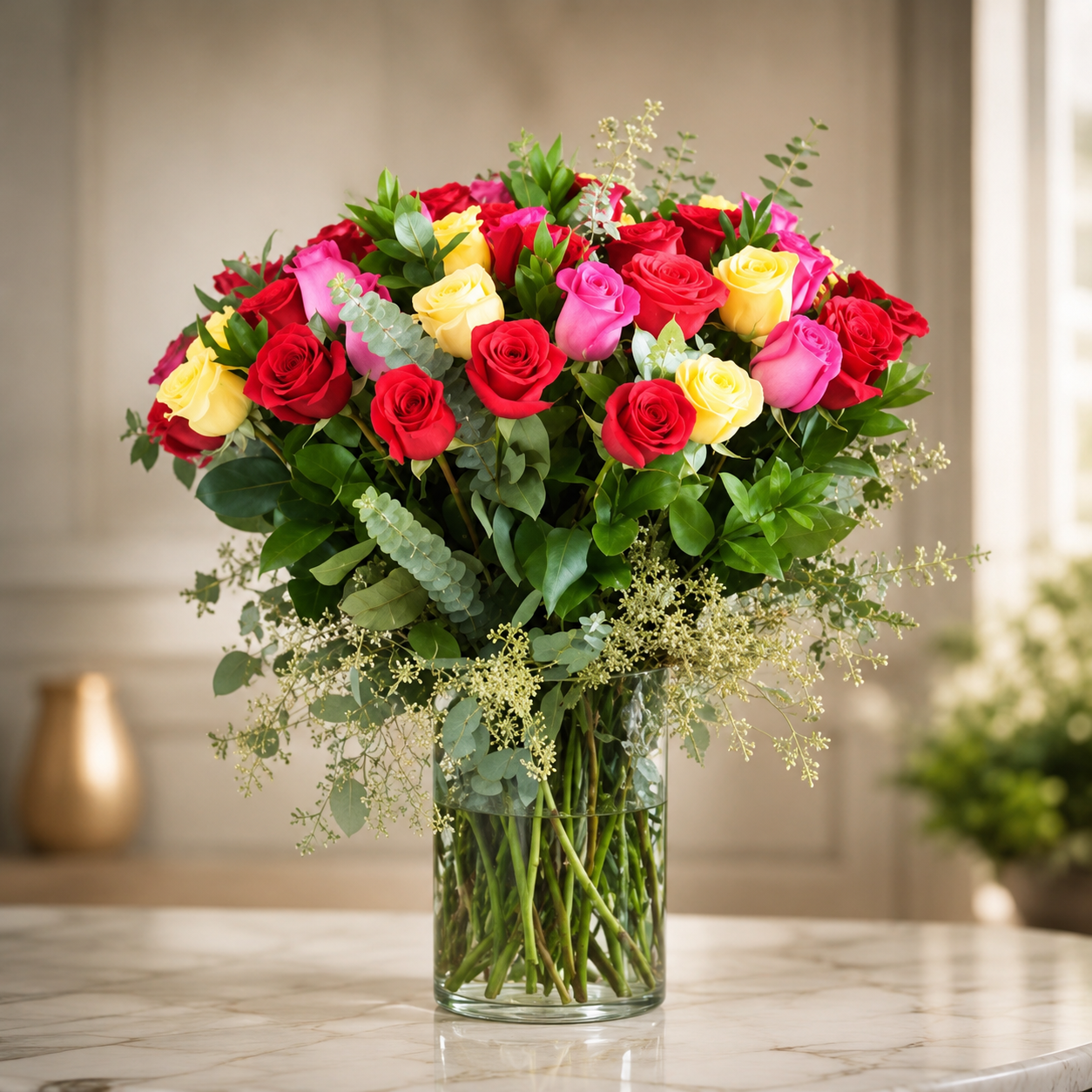 Mixed Color Roses in a Vase –  West Hollywood Florist, West Hollywood CA