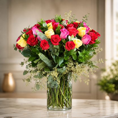 Mixed Color Roses in a Vase –  West Hollywood Florist, West Hollywood CA