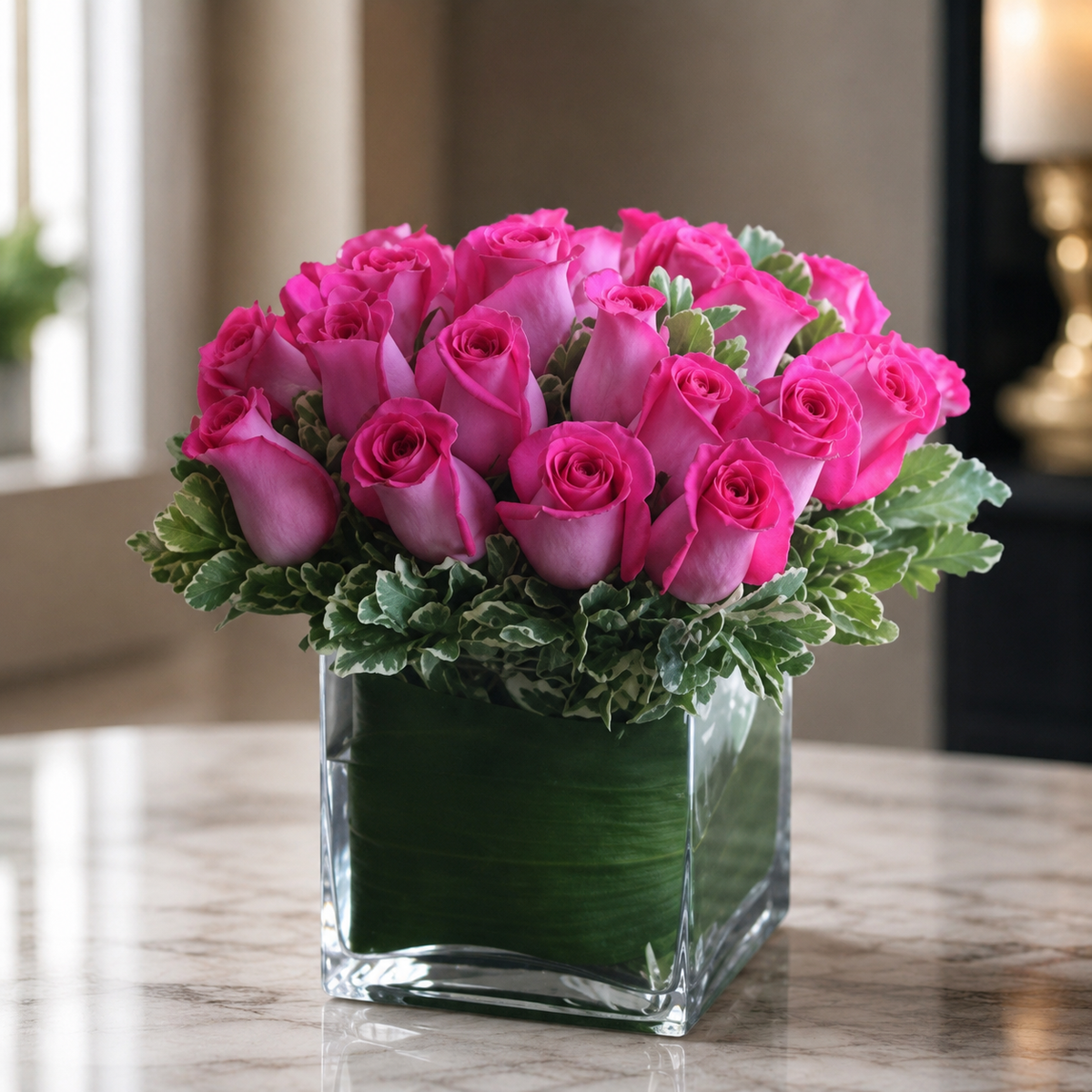 Hot Hot Pink Roses Cubed –  West Hollywood Florist, West Hollywood CA