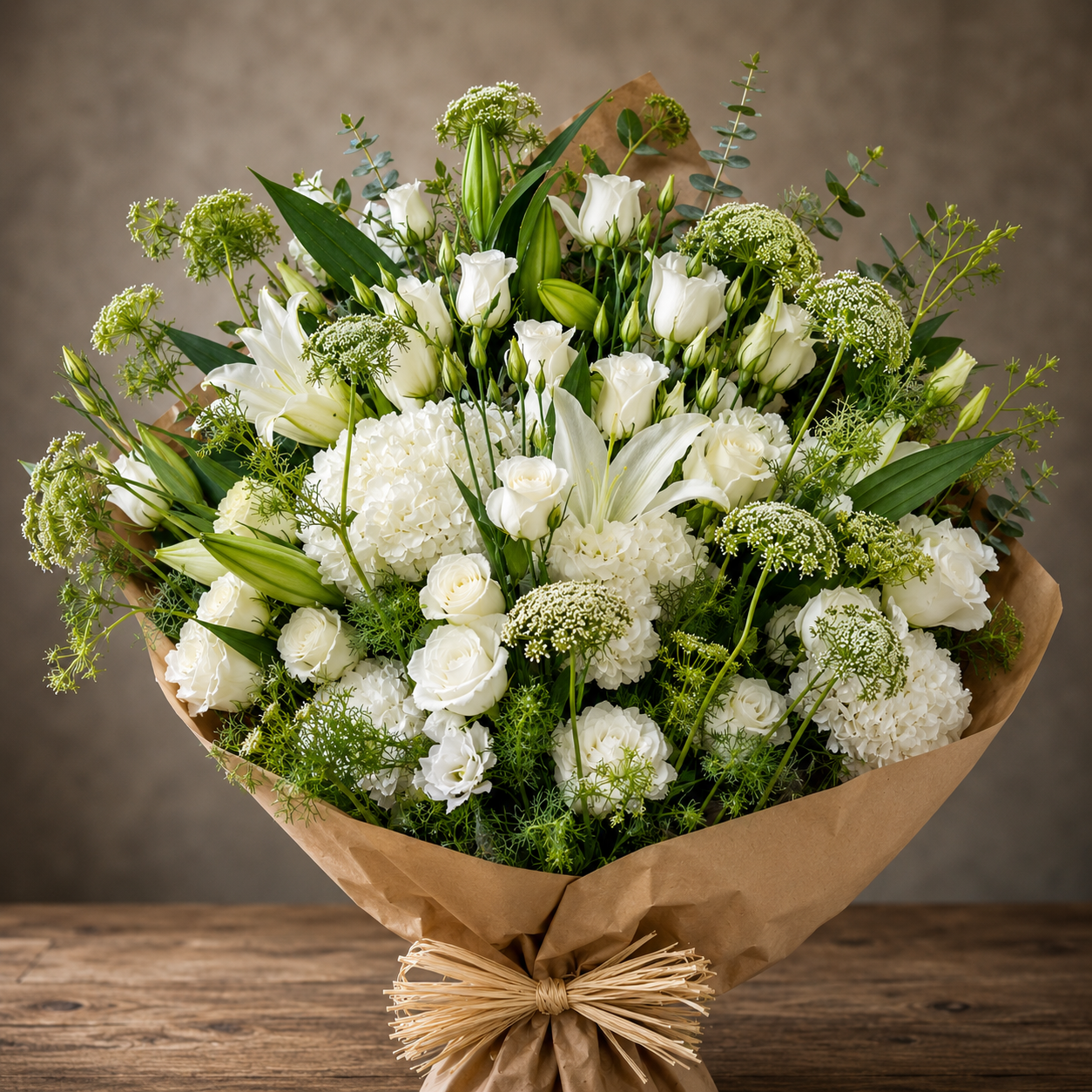 Brown Paper Bouquet (White) –  West Hollywood Florist, West Hollywood CA