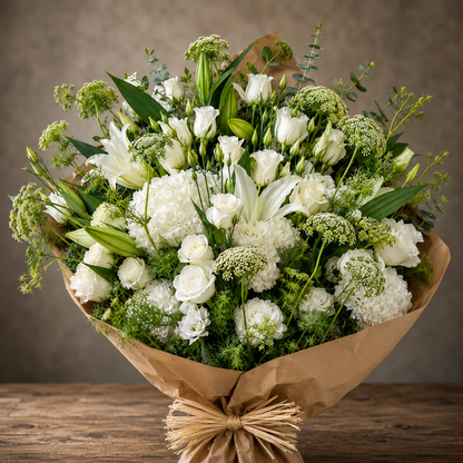 Brown Paper Bouquet (White) –  West Hollywood Florist, West Hollywood CA