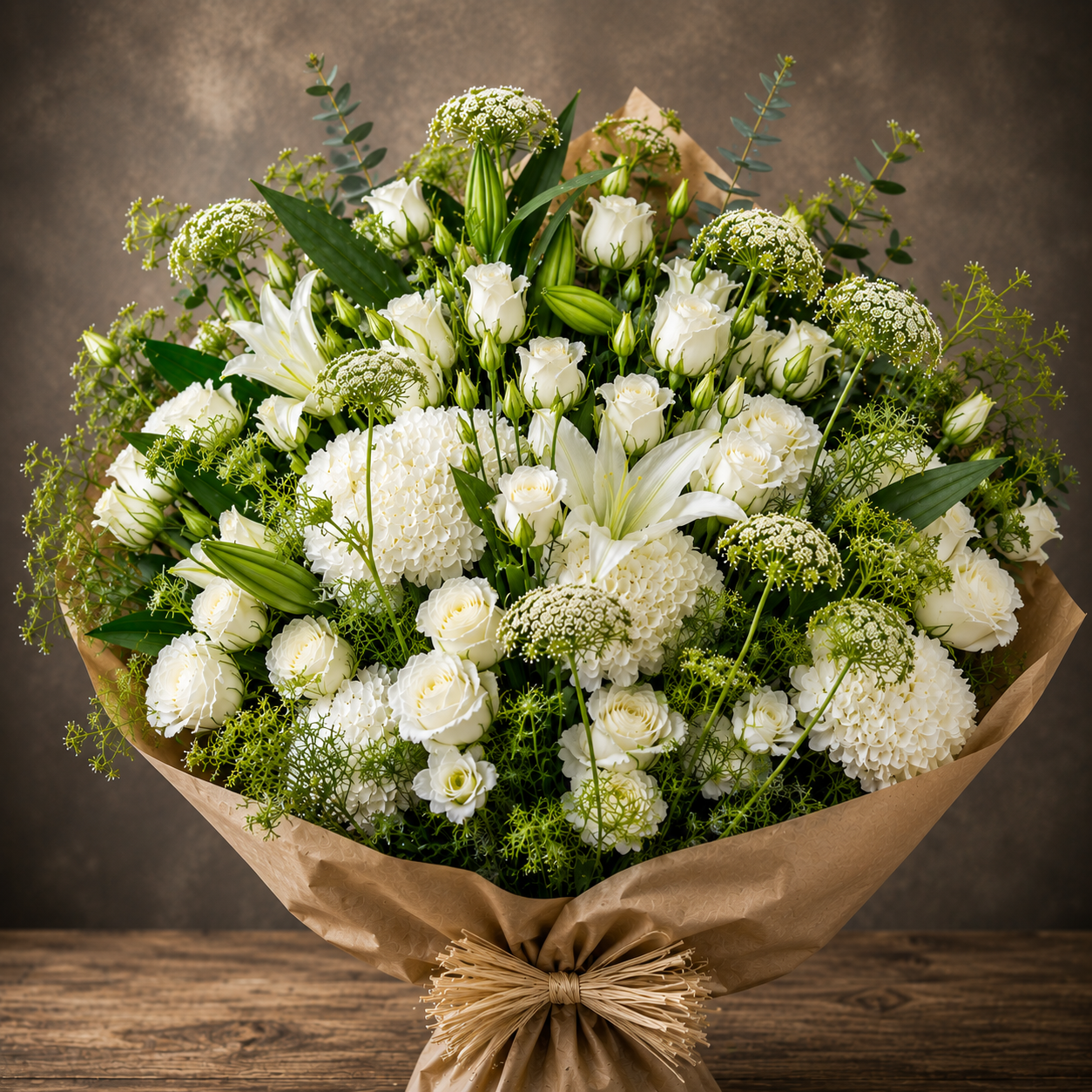 Brown Paper Bouquet (White) –  West Hollywood Florist, West Hollywood CA