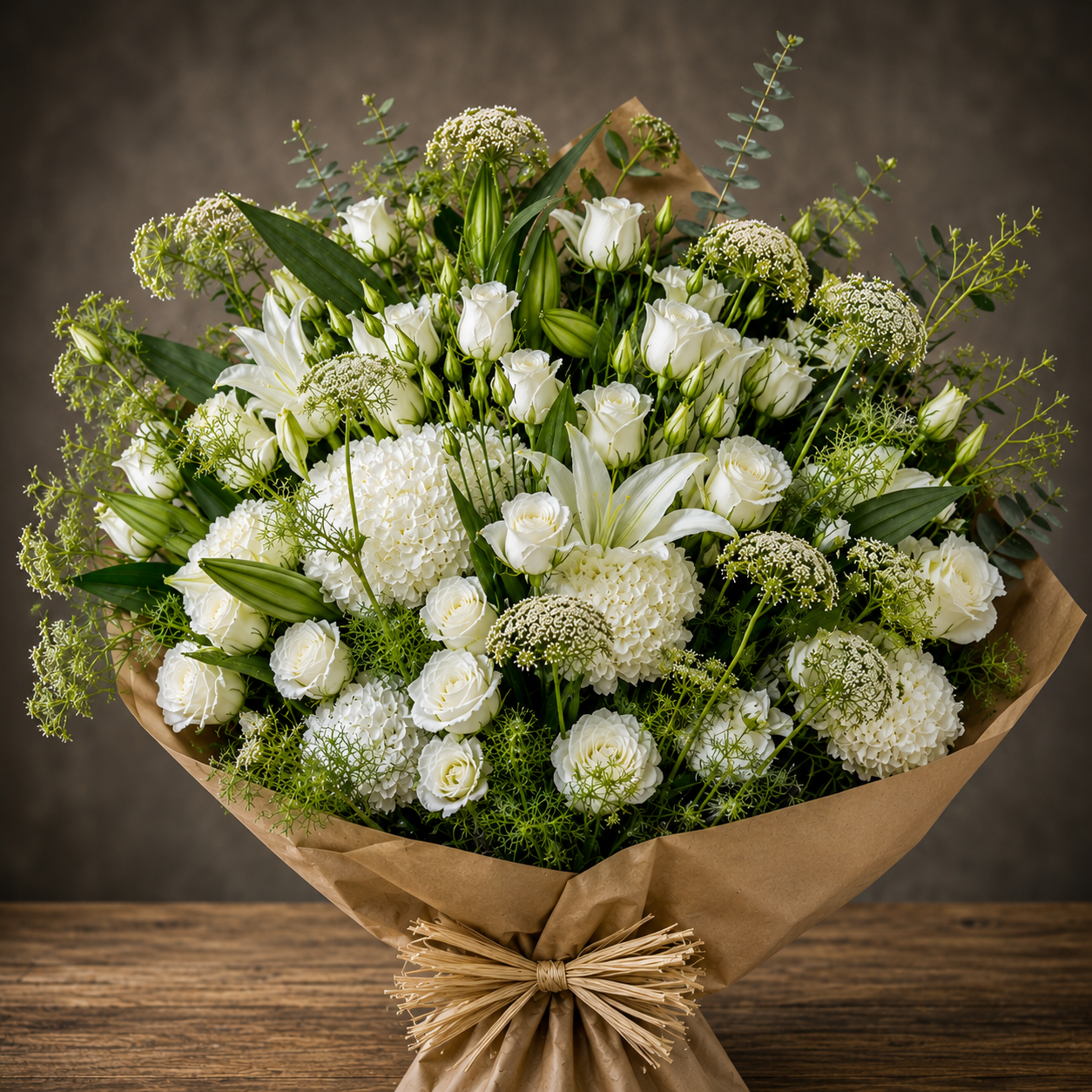 Brown Paper Bouquet (White) –  West Hollywood Florist, West Hollywood CA
