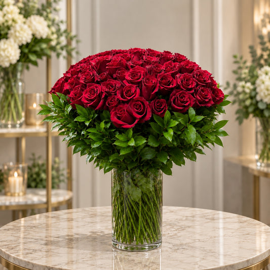 100 RED ROSES Vase Bouquet –  West Hollywood Florist, West Hollywood CA