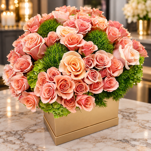 Peaches And Green Floral Box –  West Hollywood Florist, West Hollywood CA