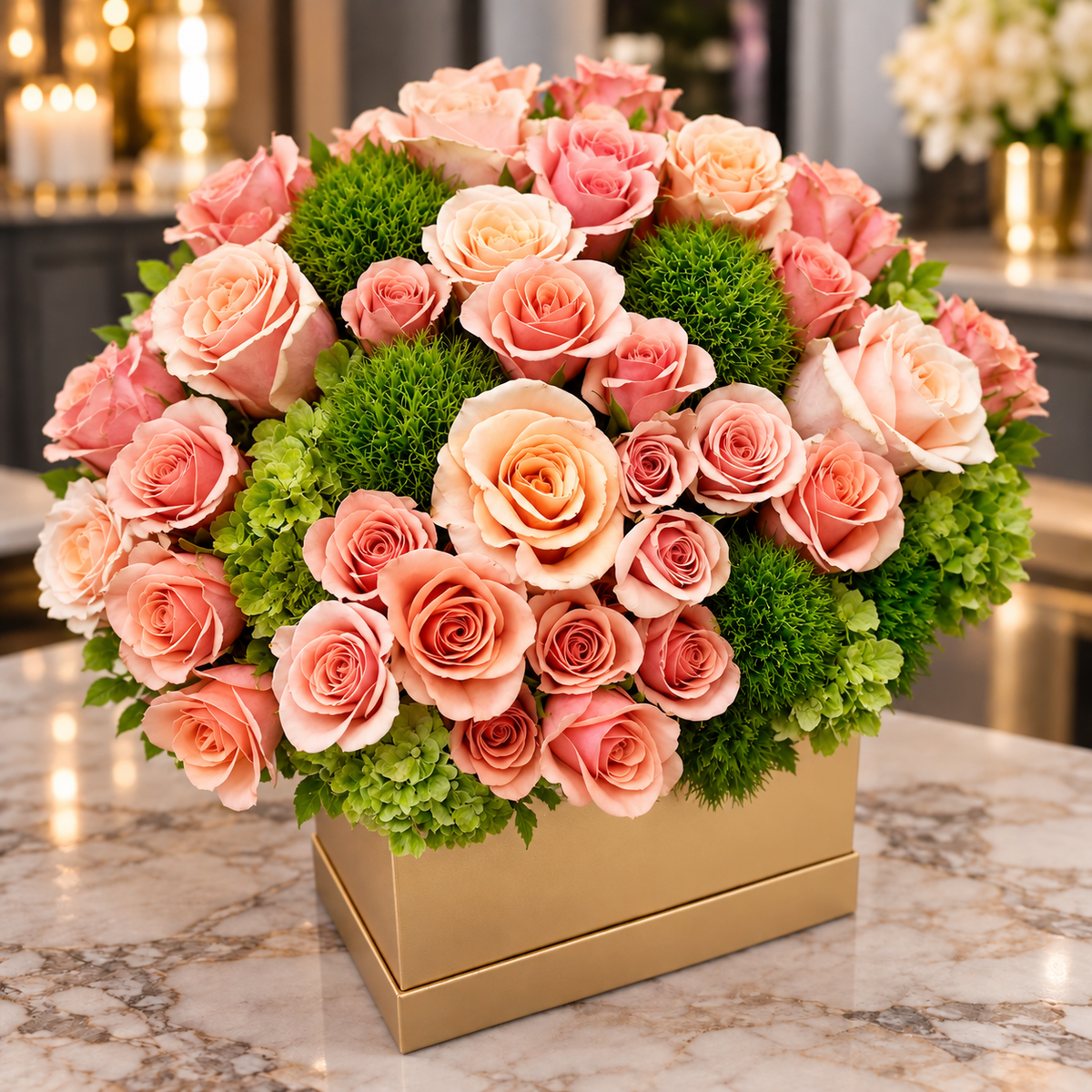 Peaches And Green Floral Box –  West Hollywood Florist, West Hollywood CA
