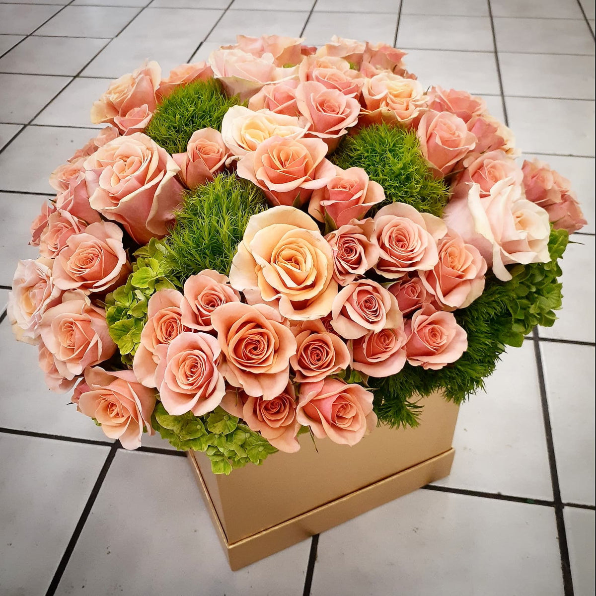 Peaches And Green Floral Box –  West Hollywood Florist, West Hollywood CA