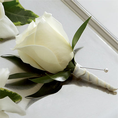 White Rose Boutonniere –  West Hollywood Florist, West Hollywood CA